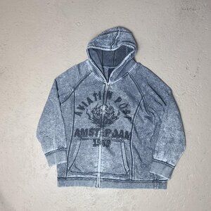 Vintage Y2K 'MXM' Amsterdam punk/grunge faded/distressed grey full-zip hoodie L